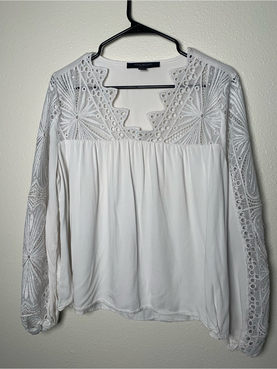 Marc New York Tops - Marc New York White Lace Yoke Long Sleeve Blouse
